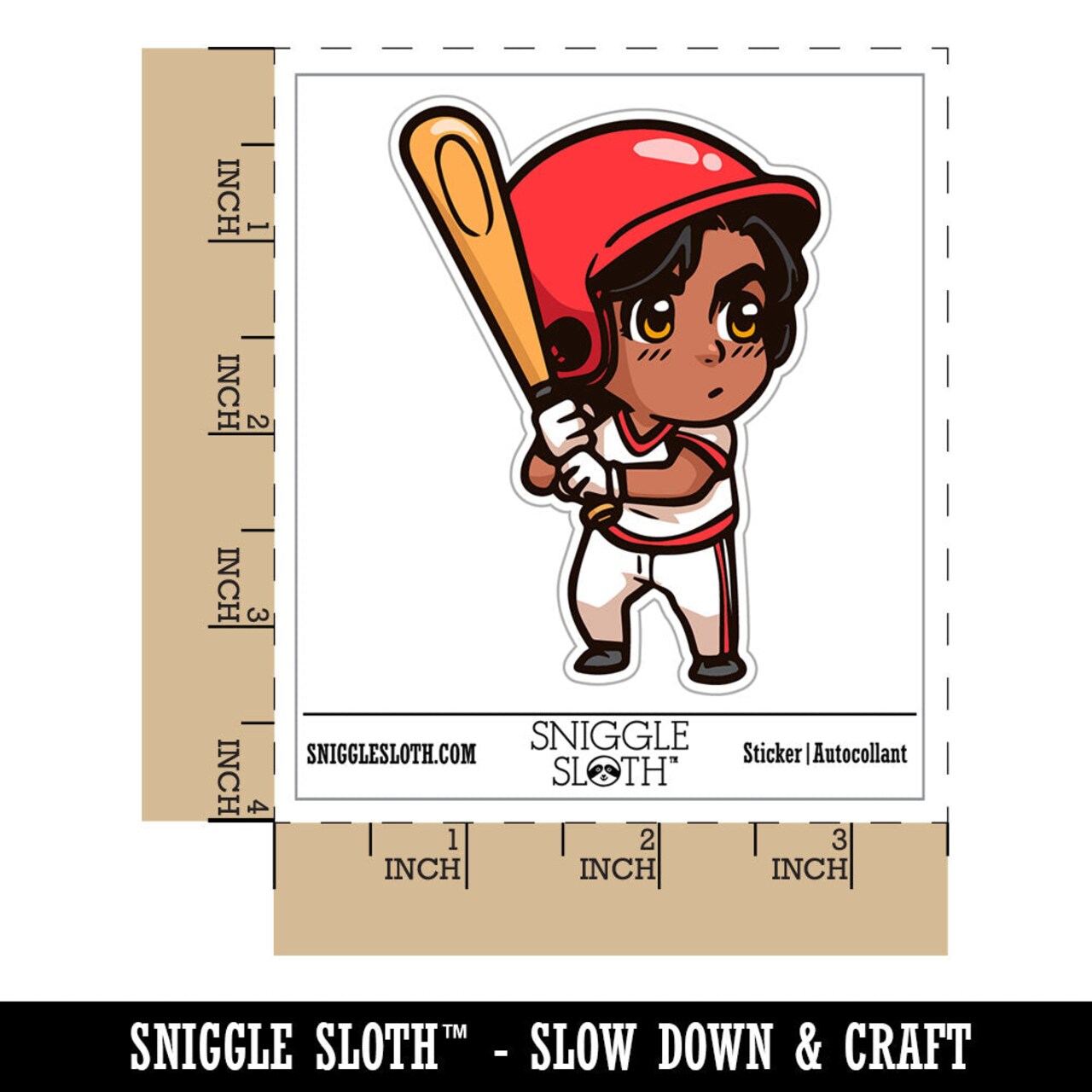Water Bottle Sticker Set Baseball Boy Batter with Bat Chibi Sports Cute Waterproof Vinyl Stickers Pack Decal, Skateboard, Laptop, Car, Window, Bumper - 5 Pack